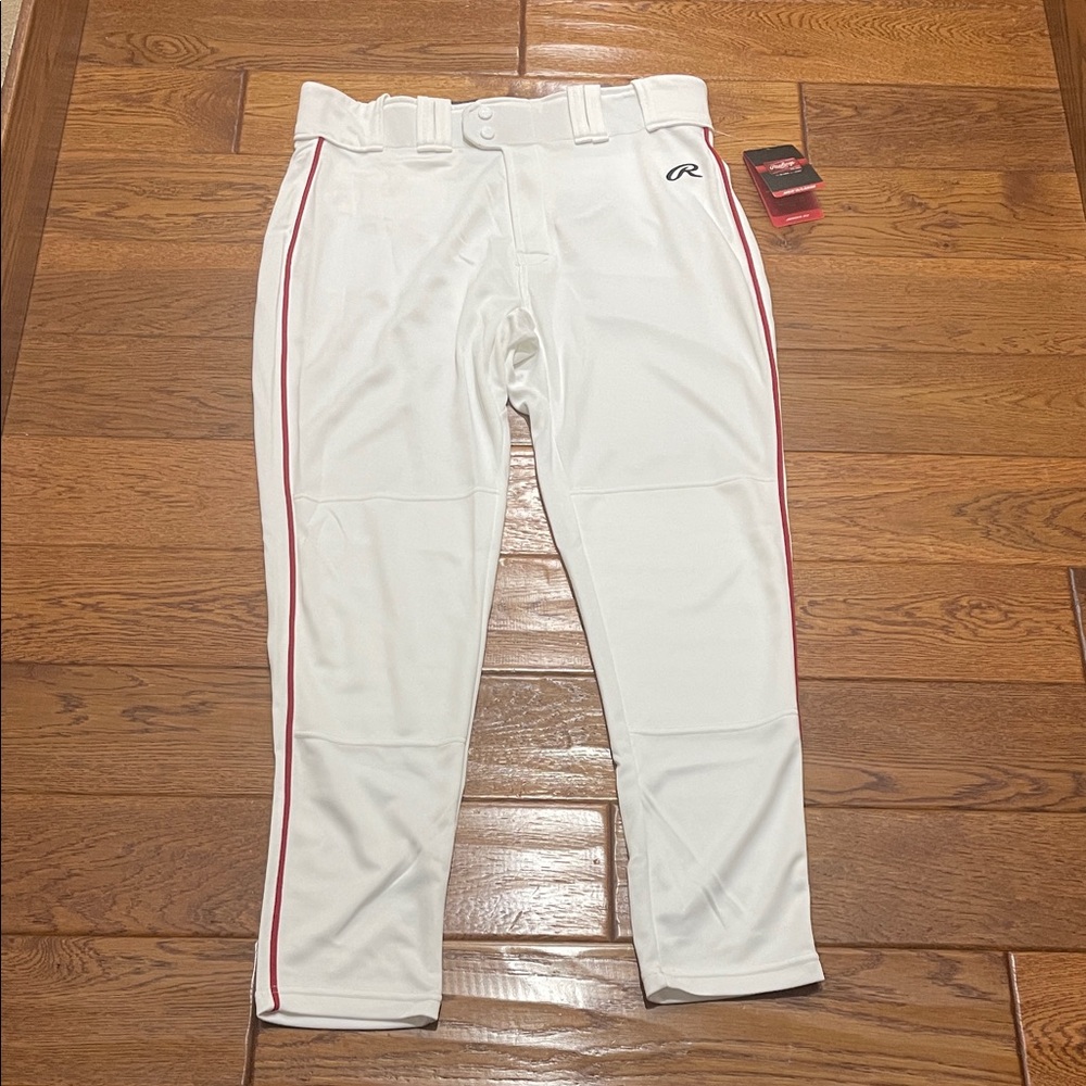 Rawlings White Joggers with red piping baseball pants